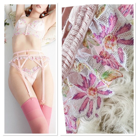 For Love And Lemons Other - For Love and Lemons Pink Floral April Bloom Garter Belt
